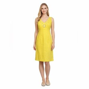 Boden Canary Yellow Midi Sleeveless Shift Dress Floral Beaded Accents size 4R